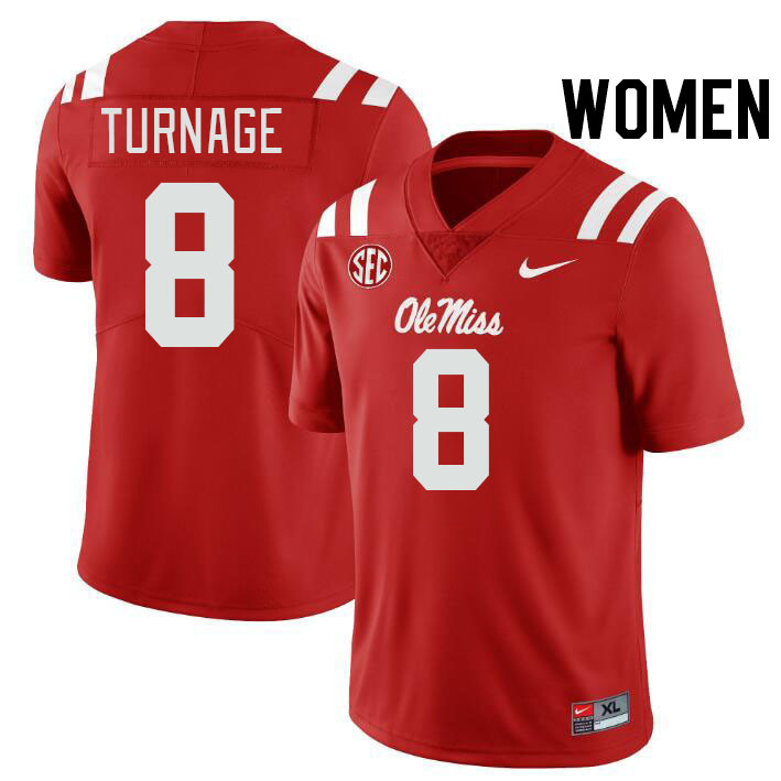 Women #8 Brandon Turnage Ole Miss Rebels College Football Jerseys Stitched-Red